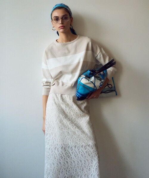 23区 / ニジュウサンク ミニ・ひざ丈スカート | 【洗える】ジオメトリックレース Iライン スカート | 詳細23