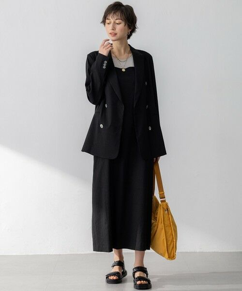 極美品✨23区 リネンレーヨンストレッチ ダブル ジャケット 黒 38 23SS セール】 【セットアップ対応/洗える】リネンレーヨンストレッチ