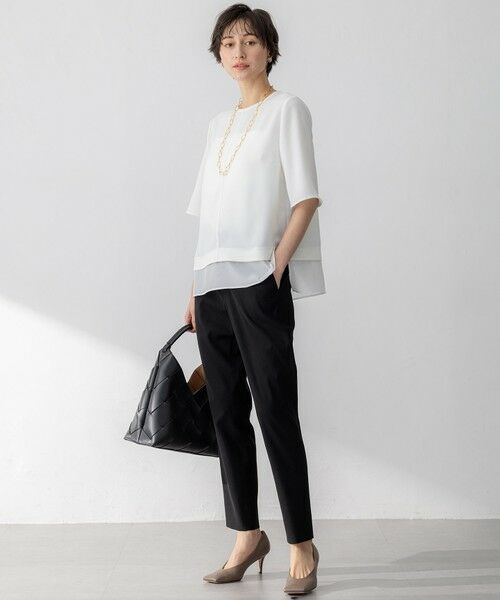 589* 新品今季 23区 ストレッチジョーゼット シアーコンビ カットソー38 吸水速乾/UVカット/接触冷感】ストレッチジョーゼット シアー