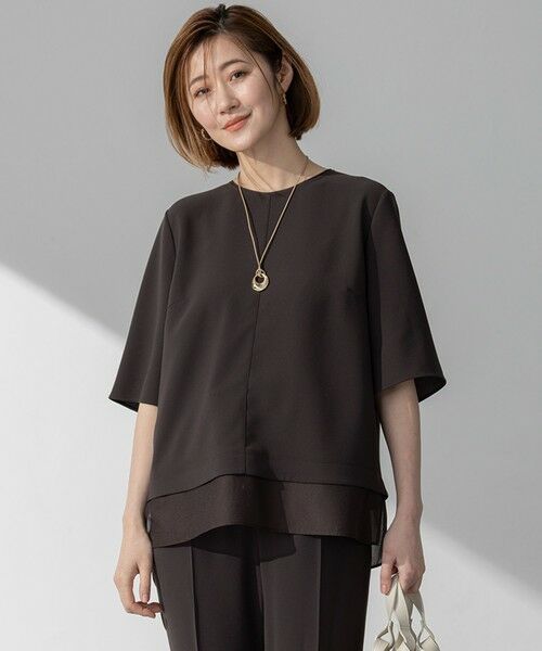 23区/ニジュウサンク 【洗える/接触冷感/UVケア】ストレッチジョーゼット シアーコンビ カットソー ダークブラウン系 38 23区/ニジュウサンク 【洗える/接触冷感/UVケア】ストレッチジョーゼット シアーコンビ カットソー ダークブラウン系 38