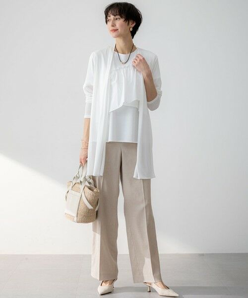 435 新品新作 23区 洗えるランダムフリルジャージー ドッキング カットソー 23区 tシャツ 「汗じみ防止/洗える」ランダムフリルジャージー