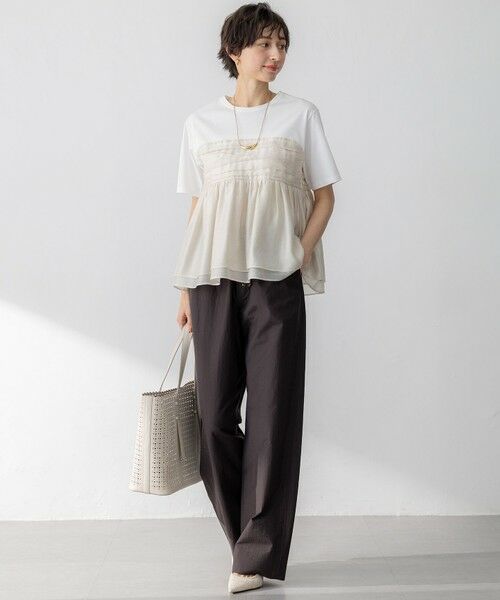 23区　今季　オーガンジービスチェコンビカットソー　イエロー系 38サイズ 23区 tシャツ 「杏さん着用/WEB＆一部店舗限定カラーあり