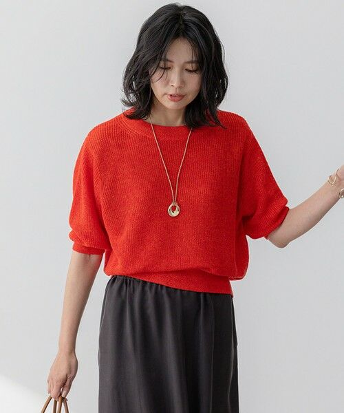 23区/ニジュウサンク 【杏さん着用】ピュアリネン パフスリーブ ニット オレンジ系 38 23区/ニジュウサンク 【杏さん着用】ピュアリネン パフスリーブ ニット オレンジ系 38