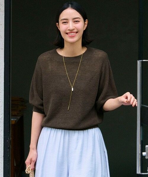 23区/ニジュウサンク 【杏さん着用】ピュアリネン パフスリーブ ニット ダークブラウン系 38 23区/ニジュウサンク 【杏さん着用】ピュアリネン パフスリーブ ニット ダークブラウン系 38