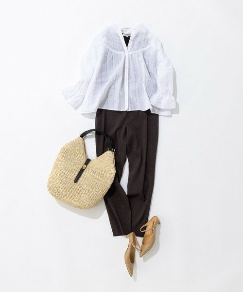 洗える】リネンレーヨンストレッチ テーパード パンツ （その他