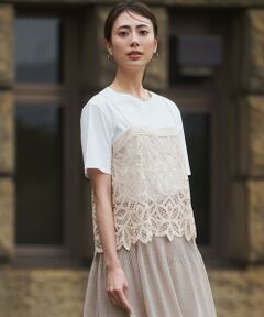 23区 / ニジュウサンク カットソー | 【好評につき新色追加/汗じみ防止】エンブロイダリージャージー レースキャミソール付き カットソー