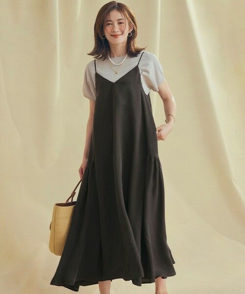 韓国製シワ加工プリ一ツ涼しい楽ちんフレア一ワンピース セール】 【杏さん着用/接触冷感性】フィブリルツイル