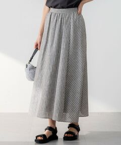 23区 / ニジュウサンク ミニ・ひざ丈スカート | 【洗える】リネンコットンストライプ ギャザー スカート