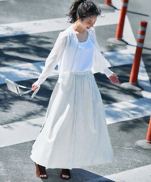 23区 / ニジュウサンク ミニ・ひざ丈スカート | 【洗える】リネンコットンストライプ ギャザー スカート | 詳細2