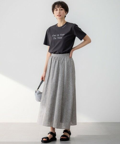 23区 / ニジュウサンク ミニ・ひざ丈スカート | 【洗える】リネンコットンストライプ ギャザー スカート | 詳細13