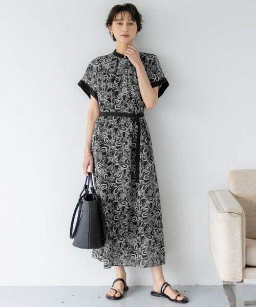 一部店舗限定/速乾性/洗える】モノトーンプリント ワンピース