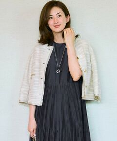 【23区美品】ノーカラージャケット ツイードジャケット　40 セットアップ対応】シャインツイードストレッチ ノーカラー