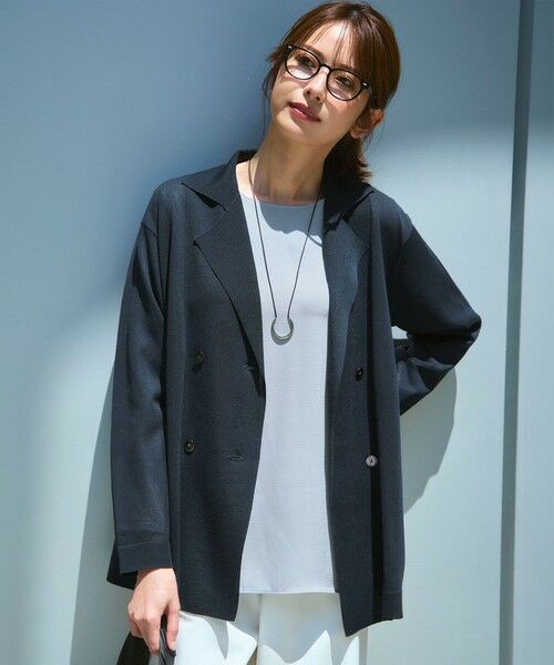 洗える】シアー ダブルブレスト ニット ジャケット （テーラード