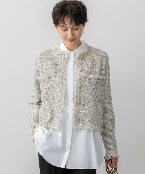 【新品未使用タグ付】CADUNE ツイードニット半袖ジャケット　ベージュ 見上愛さん着用/GLOW11月号掲載】ツイード ニット ジャケット