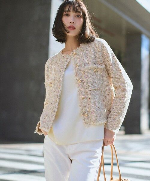 23区 / ニジュウサンク ノーカラージャケット | 【見上愛さん着用/新色追加/VERY掲載】ツイード ニット ジャケット（ピンクミックス）