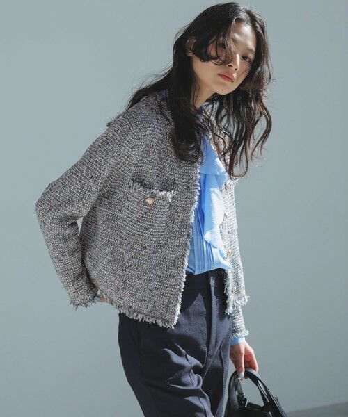 23区 / ニジュウサンク ノーカラージャケット | 【見上愛さん着用/新色追加/VERY掲載】ツイード ニット ジャケット（ライトグレーミックス）