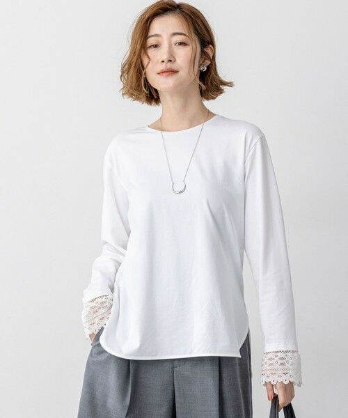 23区/ニジュウサンク 【洗える】ナチュラルコットンベア レースレイヤード カットソー ホワイト系 40 23区/ニジュウサンク 【洗える】ナチュラルコットンベア レースレイヤード カットソー ホワイト系 40