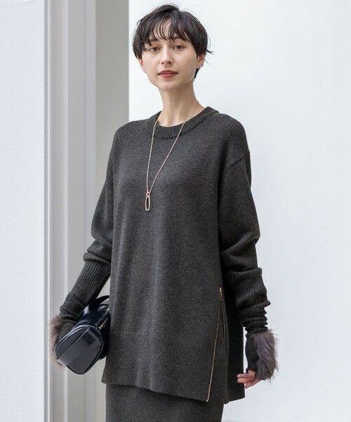 23区/ニジュウサンク 【Oggi11月号掲載/洗える】カシミヤブレンド サイドジップ ニットチュニック グレー系 38