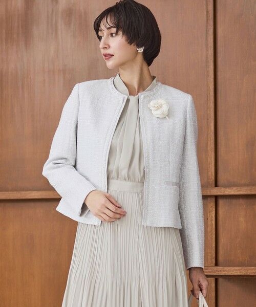 23区 / ニジュウサンク ノーカラージャケット | 【セットアップ対応】ライトシャインツイード ノーカラージャケット(ライトグレー系)