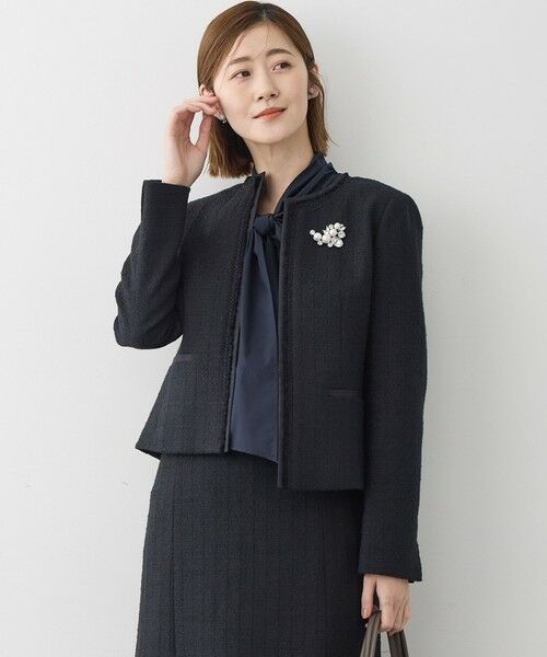 23区 / ニジュウサンク ノーカラージャケット | 【セットアップ対応】ライトシャインツイード ノーカラージャケット(ネイビー系)