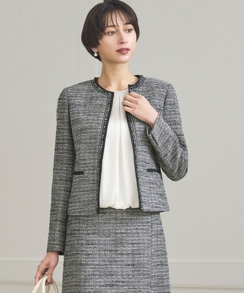 23区 / ニジュウサンク ノーカラージャケット | 【セットアップ対応】ライトシャインツイード ノーカラージャケット(ブラックミックス)