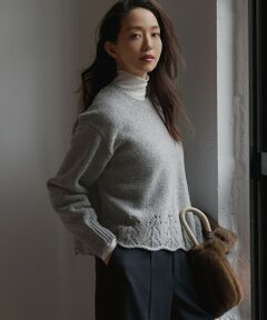 23区 / ニジュウサンク ニット・セーター | 【滝沢眞規子さん着用/洗える】レーシーヘムデザイン パフスリーブ ニット