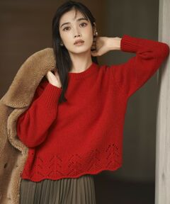23区 / ニジュウサンク ニット・セーター | 【滝沢眞規子さん着用/洗える】レーシーヘムデザイン パフスリーブ ニット
