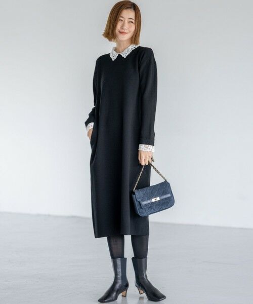 23区 / ニジュウサンク ミニ丈・ひざ丈ワンピース | 【洗える/吊り干しOK】ヴィスコースストレッチ レース襟 ワンピース | 詳細1