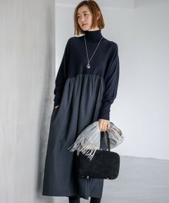 23区 / ニジュウサンク ロング・マキシ丈ワンピース | 【洗える】ギャザーコンビ ニットワンピース