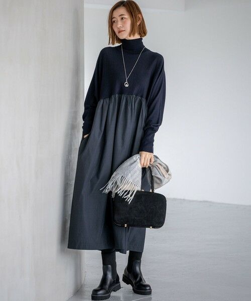 23区 / ニジュウサンク ロング・マキシ丈ワンピース | 【洗える】ギャザーコンビ ニットワンピース | 詳細14