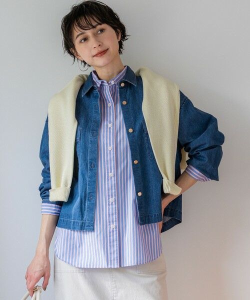 23区 / ニジュウサンク シャツ・ブラウス | ライトダンガリー デニムショートシャツ（ダルブルー系）