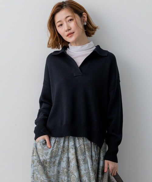 23区 / ニジュウサンク ニット・セーター | コットンギマ スキッパー ニット（ネイビー系）