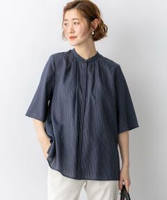 ドライシアーストライプ フロントタック ブラウス