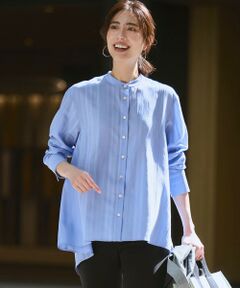 23区 / ニジュウサンク シャツ・ブラウス | ドビーストライプ バックタック フレアブラウス