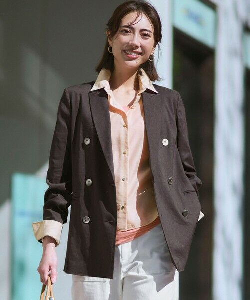 23区 / ニジュウサンク その他アウター | 【CanCam掲載】リネンレーヨンストレッチ ダブルジャケット（ダークブラウン系）