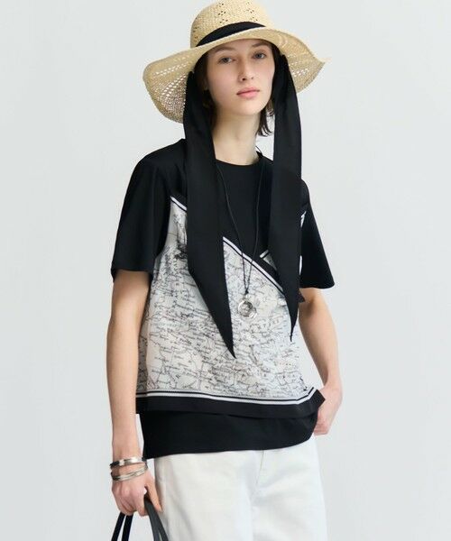 23区 / ニジュウサンク カットソー | スカーフコンビジャージー カットソー（ブラック×オフ）