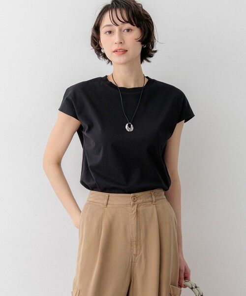 23区 / ニジュウサンク カットソー | 【WEB&一部店舗限定カラーあり】スビンハイツイスト フレンチスリーブ Tシャツ（ブラック系）