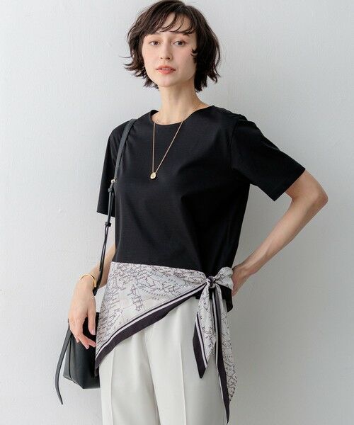 23区 / ニジュウサンク カットソー | スカーフコンビジャージー ウエストデザイン カットソー（ブラック×オフ）