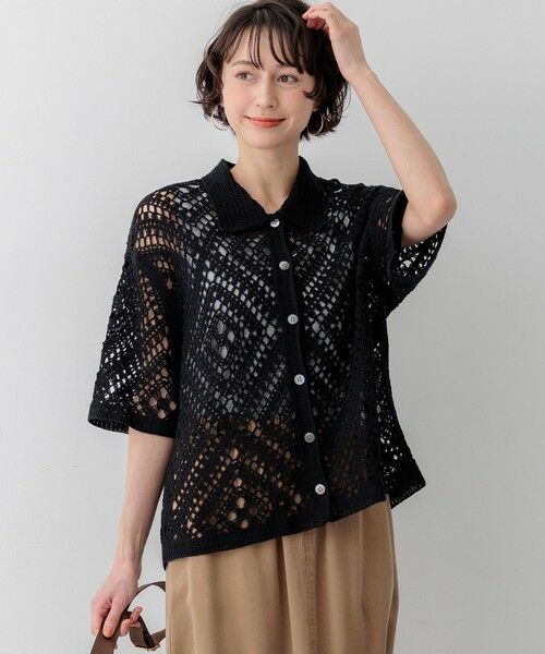 23区 / ニジュウサンク ニット・セーター | エンブロイダリーレース ポロ ニット（ブラック系）