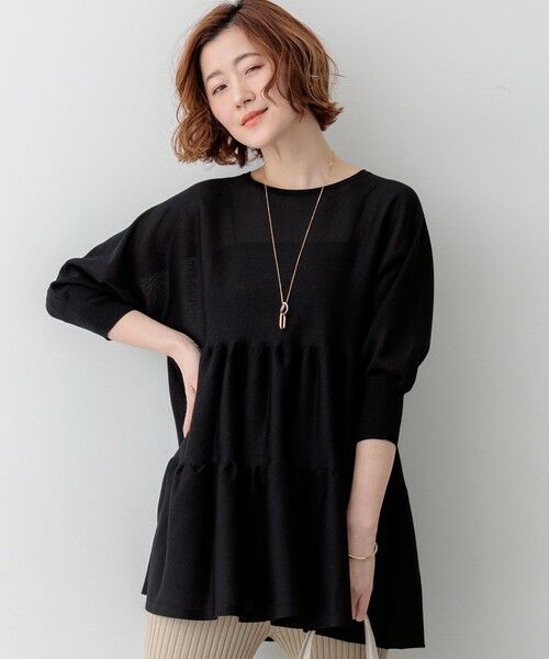 23区 / ニジュウサンク ニット・セーター | シャイニーシアーニット ティアード チュニック（ブラック系）