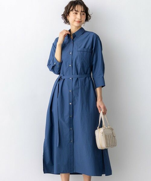 23区 / ニジュウサンク ミニ丈・ひざ丈ワンピース | 【先行予約】ナイロンコットンタフタ シャツワンピース（グレイッシュブルー系）