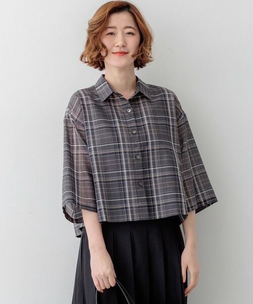 23区 / ニジュウサンク シャツ・ブラウス | 【見上愛さん着用】ハイツイストシアーチェック クロップド シャツ（グレーチェック）