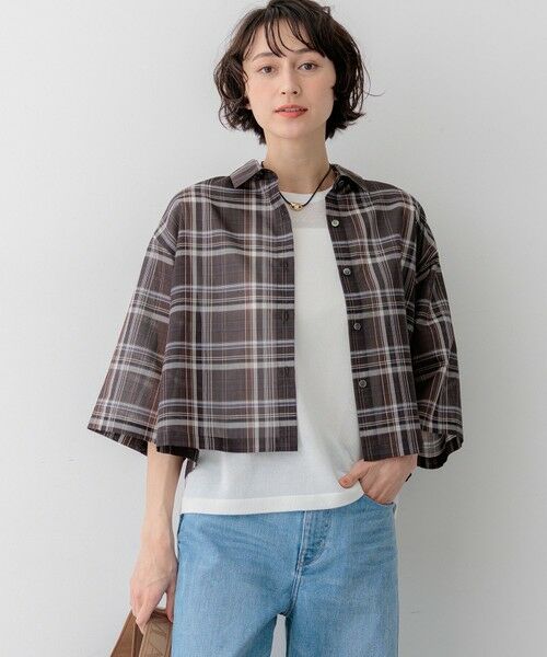 23区 / ニジュウサンク シャツ・ブラウス | 【見上愛さん着用】ハイツイストシアーチェック クロップド シャツ（ブラウンチェック）