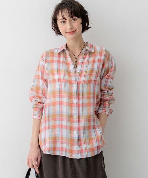 23区 / ニジュウサンク シャツ・ブラウス | 【見上愛さん着用】LIBECOリネン チェック シャツ（オレンジ系）