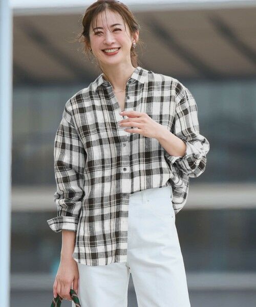 23区 / ニジュウサンク シャツ・ブラウス | 【見上愛さん着用】LIBECOリネン チェック シャツ（ダークブラウン系）