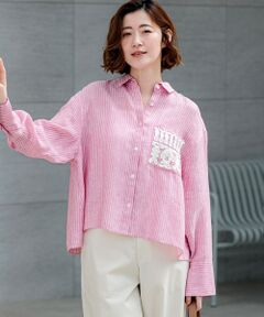 23区 / ニジュウサンク シャツ・ブラウス | LIBECOリネン ポケット刺繍 クロップドシャツ