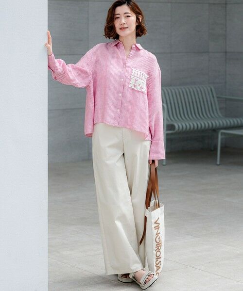 23区 / ニジュウサンク シャツ・ブラウス | LIBECOリネン ポケット刺繍 クロップドシャツ | 詳細9