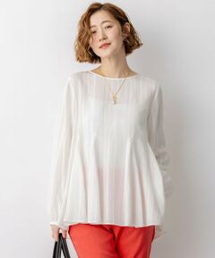 23区 / ニジュウサンク シャツ・ブラウス | ドビーストライプ クルーネック フレアブラウス