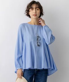 23区 / ニジュウサンク シャツ・ブラウス | ドビーストライプ クルーネック フレアブラウス