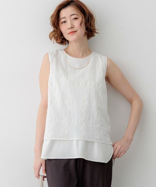 23区 / ニジュウサンク シャツ・ブラウス | シアーチェックレイヤード スリーブレス Tブラウス（ホワイト系）